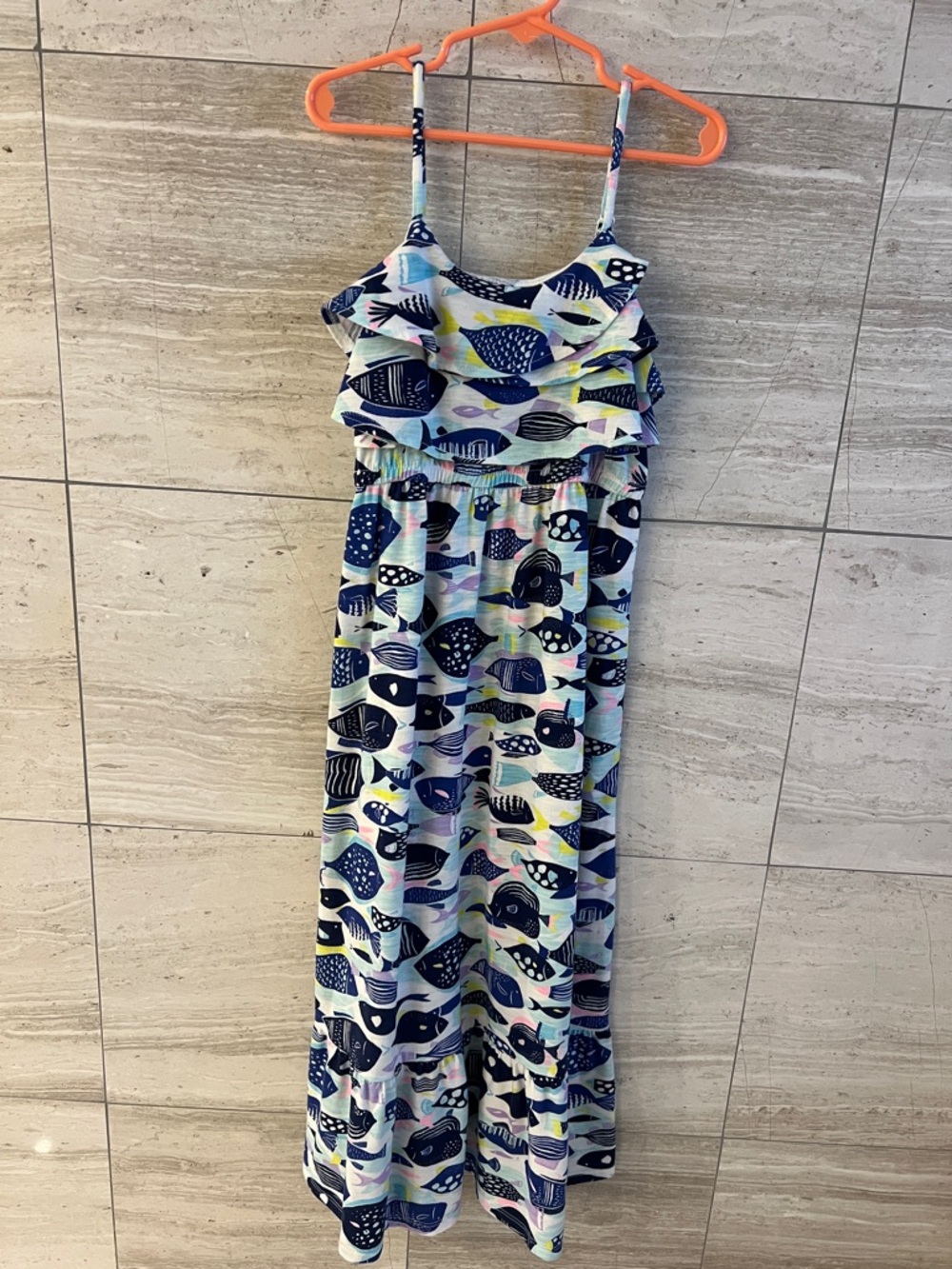 Cat & Jack Girls' Blue Navy Fish Print Maxi Dress